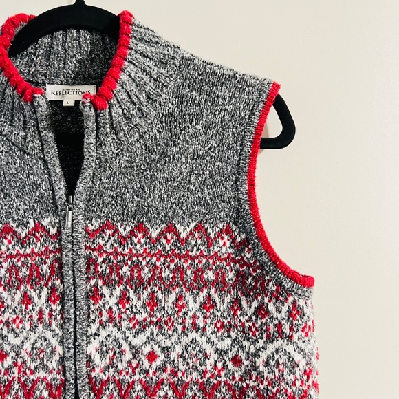 NORTHER REFLECTIONS Sweater Vest Knit Red Grey White Zippered Sweater Vest Large - Picture 5 of 10